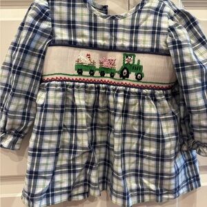 Smocked Plaid Kids Blouse with Farm Design